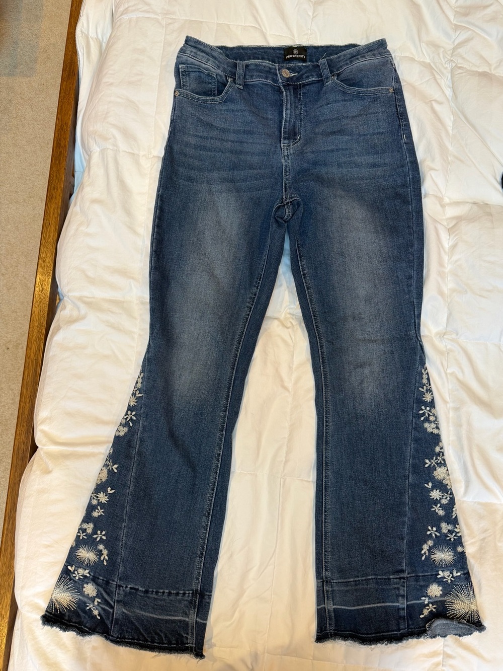 Embroidered Dark Blue Flare Jeans - Women's